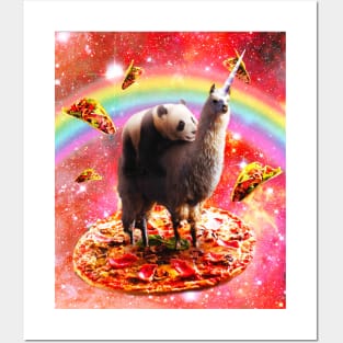 Space Panda Riding Llama Unicorn - Pizza & Taco Posters and Art